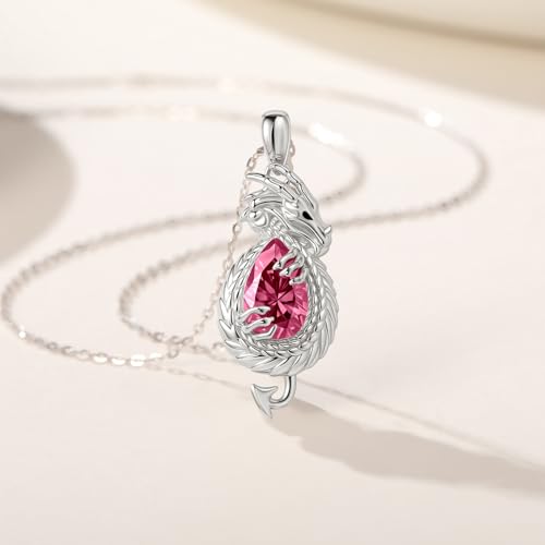 Dragon Necklace Sterling Silver Wyvern Pendant Jewelry with Teardrop Birthstone Gifs for Women - style: Dragon necklace-Ruby stone