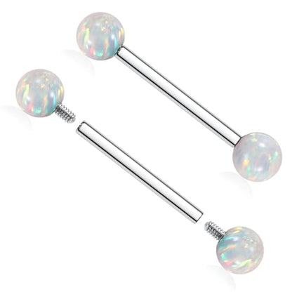 AROWRO Nipple Piercing Jewelry G23 Titanium Nipple Rings Tongue Rings Nipple Bar 14G Internally Threaded Straight Barbells Bridge Piercing Jewelry 12mm-20mm - color: Silver+White Opal