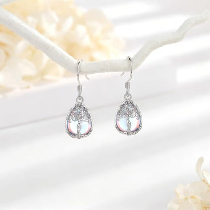 AEONSLOVE Tree of Life Crystal Earrings with Sterling Silver Ear Hooks, Dangle Drop Tree Earrings Gifts for Women - style: A01-Moonstone-Teardrop