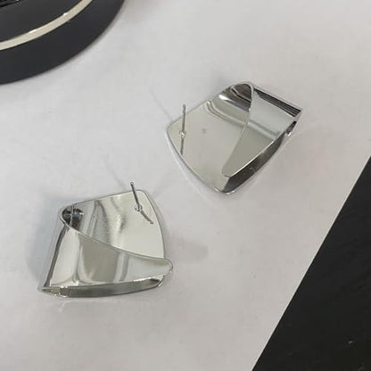 Unique Abstract Earrings For Women,Geometric Statement Stud Earring Large Hypoallergenic Earring for Gift - color: white gold plated