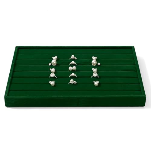 Velvet Ring Earring Display Tray with Elastic Bar Design Green | 7 Slots, For Ring Earring Storage & Display, Durable & Sturdy, Easy to Use - size: 7 Slot