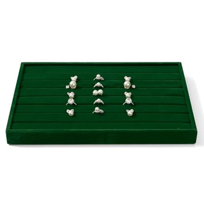 Velvet Ring Earring Display Tray with Elastic Bar Design Green | 7 Slots, For Ring Earring Storage & Display, Durable & Sturdy, Easy to Use - size: 7 Slot