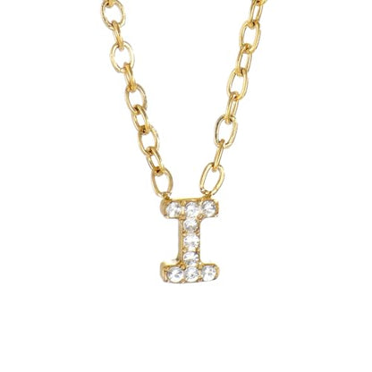 Small Letter Necklace for Women 18K Gold Plated Cubic Zirconia Tiny Initial Necklace Dainty Personalized Name Necklaces - color: I-Gold
