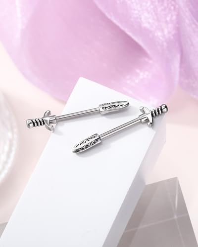 Jewseen 14G Nipple Rings Sword Nipple Piercing Jewelry Surgical Steel Nipple Barbell Straight Bar Body Piercing Jewelry for Women - color: steel