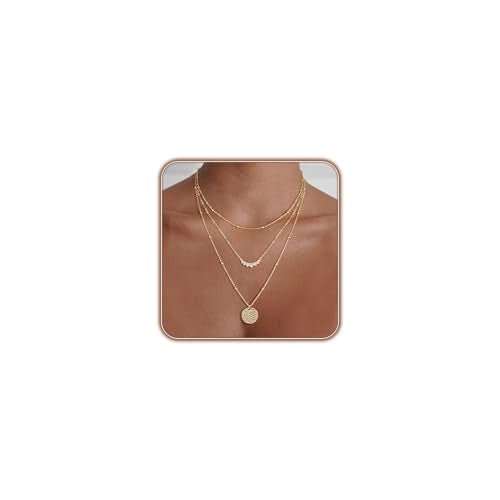 Gold Layered Necklaces for Women, 14K Gold Plated Paperclip Snake Chain Necklace Set, Dainty Coin Cross Tear Pendant Layering Choker Necklaces, Simple Trendy Stackable Jewelry Gifts - color: 3PCS / Coin&CZ&Chain