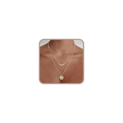 Gold Layered Necklaces for Women, 14K Gold Plated Paperclip Snake Chain Necklace Set, Dainty Coin Cross Tear Pendant Layering Choker Necklaces, Simple Trendy Stackable Jewelry Gifts - color: 3PCS / Coin&CZ&Chain