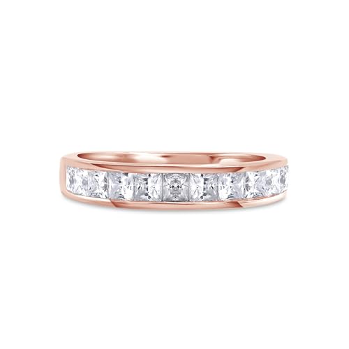 2.5MM Princess Cut Lab Grown Diamond & Lab Created Moissanite Wedding Band Half Eternity Ring For Women In 925 Sterling Silver & 10K/14K Solid Gold Stackable Promise Ring 1 Cttw (Clarity VVS1) - color: 10K Rose Gold, size: 4.5