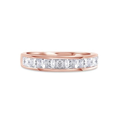 2.5MM Princess Cut Lab Grown Diamond & Lab Created Moissanite Wedding Band Half Eternity Ring For Women In 925 Sterling Silver & 10K/14K Solid Gold Stackable Promise Ring 1 Cttw (Clarity VVS1) - color: 10K Rose Gold, size: 5.5