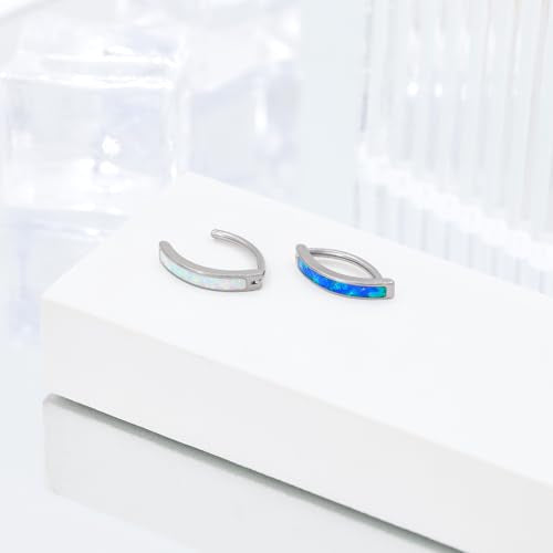 16G Labret Stud, G23 Titanium Vertical Labret Lip Piercing Jewelry, Gold Eyebrow Ring Clicker Belly Button Ring Hoop For Women Men - color: Silver, size: 8mm White Opal