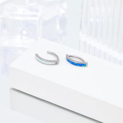 16G Labret Stud, G23 Titanium Vertical Labret Lip Piercing Jewelry, Gold Eyebrow Ring Clicker Belly Button Ring Hoop For Women Men - color: Silver, size: 10mm White Opal