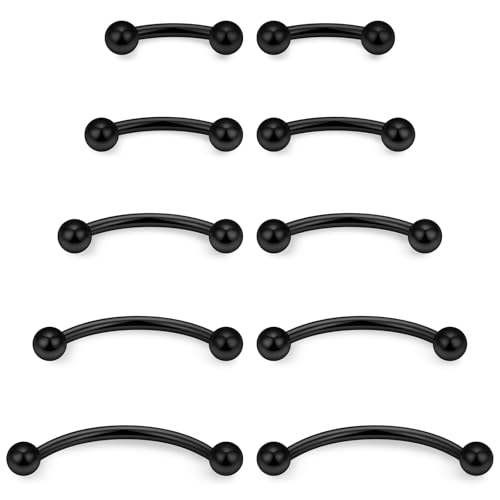20G 16G 14G 12G Eyebrow Ring Piercing Jewelry Surgical Steel Vertical Labret Lip Ring Rook Daith Earrings Navel Small Tiny Belly Button Ring Piercing Jewelry for Women Men Silver Black Gold - color: Black, size: 16G