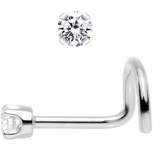 Body Candy 14k White Gold 2mm Cubic Zirconia Nose Stud Screw 20 Gauge