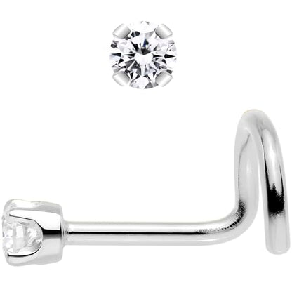 Body Candy 14k White Gold 2mm Cubic Zirconia Nose Stud Screw 20 Gauge