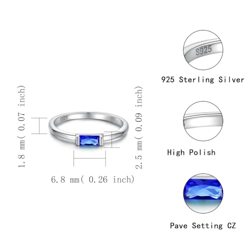 Sariel Birthstone Rings Jewelry 925 Sterling Silver Colorful Stackable Promise Ring for Women Wife Girlfriend Mom - color: September
