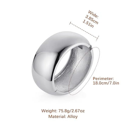 HZMAN Chunky Gold Cuff Bracelets for Women Thick Wide Bangle Bracelet Hammered Open Hinge Wrist Cuff Bracelet Jewelry Gift - color: 05.Round Polished Silver