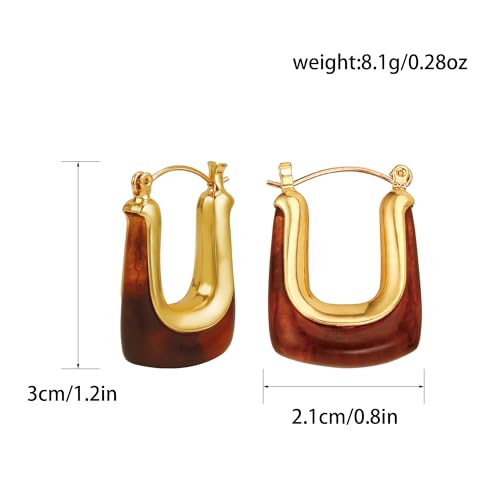 Dr's gift Chunky Leopard Print Earrings for Women 14K Gold Plated Statement Huggie Hoop Earrings Brown Acrylic Tortoise Resin Cheetah Trendy Jewelry - color: Brown 2
