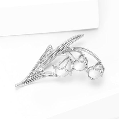 coadipress Tulip Floral Brooch Pin for Women Dainty Gold Plated Rhinestone Pearl Tulip Flower Green Leaf Broochs Pins Trendy Wedding Party Jewelry Accessories - style: SILVER CZ