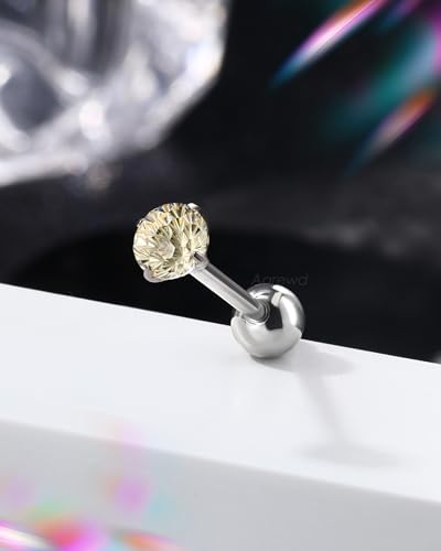 G23 Solid Titanium Tongue Ring Barbell 14G Firework CZ Bar Tongue Rings Surgical Steel Toungue Piercing - color: Yellow