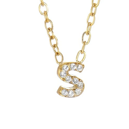 Small Letter Necklace for Women 18K Gold Plated Cubic Zirconia Tiny Initial Necklace Dainty Personalized Name Necklaces - color: S-Gold