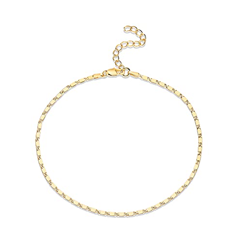 PAVOI 14K Gold Plated Chain Anklets for Women - Minimalist Link Chain Ankle Bracelet - Dainty Gold Anklets for Women - Trendy Summer Beach Jewelry Gifts - Snake, Figaro, Mariner, Paperclip, Beaded - style: Marina