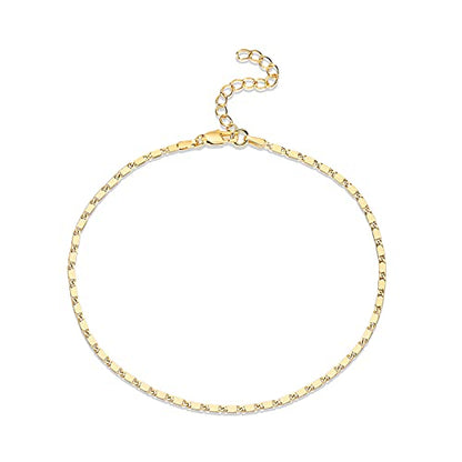 PAVOI 14K Gold Plated Chain Anklets for Women - Minimalist Link Chain Ankle Bracelet - Dainty Gold Anklets for Women - Trendy Summer Beach Jewelry Gifts - Snake, Figaro, Mariner, Paperclip, Beaded - style: Marina