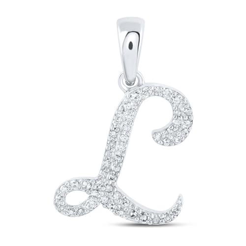 Solid 10K Yellow Gold Real Natural Diamond Womens A-Z Initial Letter Pendant Charm - 1/2 Inch Height - for Necklaces .03 Carat (.03 Cttw) - style: L - 10k White Gold