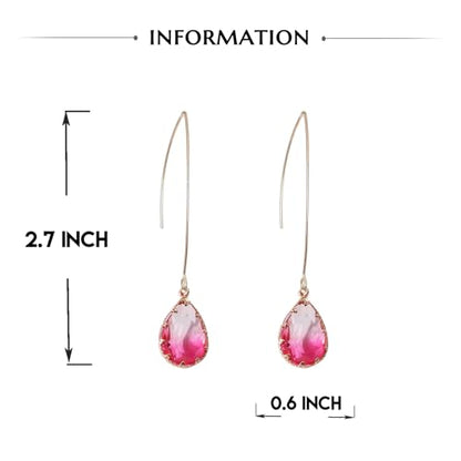 Aquamarine Green Gradient Quartz Teardrop Earrings Gold Plated Transmittance Quartz Drop Dangle Earring For Women Girls Personalized Handmade Jewelry Earrings - color: Pink