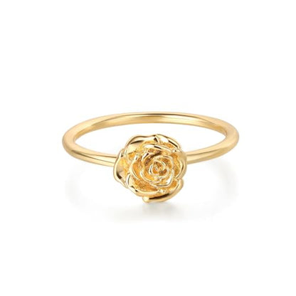 Birth Flower Stacking Ring for Women | 14K Gold Plated Brass, 12 Engraved Floral Motifs, Slim Stack-Ready Band, Available in US Sizes 5-9 - style: Jun.-Rose