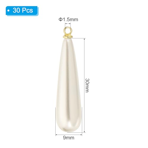 PATIKIL Pearl Charm, 30Pcs Pearl Beads Teardrop Faux Pearl Pendant with Loop for Jewelry Making Bracelets Earrings Necklace - color: Gold, size: 30x9mm