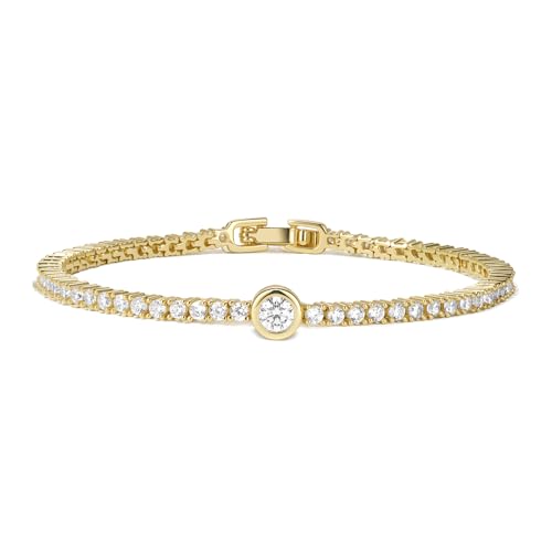 14K Gold Filled Tennis Bracelets for Women | Simulated Diamonds Gold Bracelet, Baguette Round Heart Cut CZ, Stacking Bracelets for Women - color: Round, size: 7.15