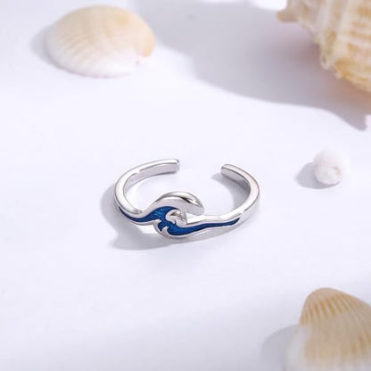 Sariel 925 Sterling Silver Toe Rings for Women Boho Adjustable Mid Finger Rings Summer Vacation Ocean Beach - color: Waves