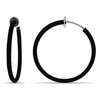 Clip On Spring Hoop Earrings for Non-Pierced Ears - color: Black, size: 30mm