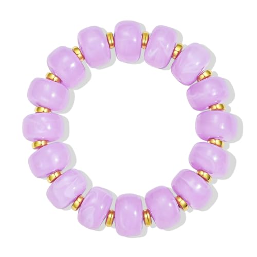 Bead Bracelet for Women Vibrant Color Resin Beads Bracelets Elastic Stretch Chunky Bracelet Boho Summer Beach Vacation Jewelry - color: Lilac