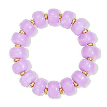 Bead Bracelet for Women Vibrant Color Resin Beads Bracelets Elastic Stretch Chunky Bracelet Boho Summer Beach Vacation Jewelry - color: Lilac