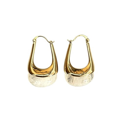 Acrylic Gold Hoop Earrings Chunky Hoop Dangle Drop Huggie Earring Statement Resin Jewelry for Women - color: White