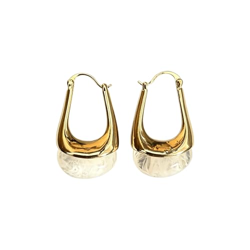 Acrylic Gold Hoop Earrings Chunky Hoop Dangle Drop Huggie Earring Statement Resin Jewelry for Women - color: White