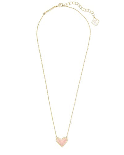 Kendra Scott Ari Heart Adjustable Length Pendant Necklace for Women, Fashion Jewelry - color: GOLD - ROSE QUARTZ