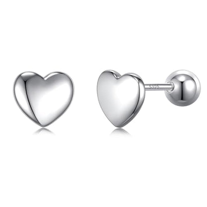 JSGEMSLEE Hypoallergenic 925 Sterling Silver Stud Earrings for Women With Screw Back Small Butterfly Heart Flower Earrings for Girls Tragus Cartilage Jewelry Gifts - color: heart