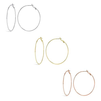 Cocadant Big Gold Hoop Earrings for Women Girls,Dainty 14k Gold Hypoallergenic Rose Gold Silver Hoop Earrings with 925 Sterling Silver Post,Stainless Steel Large Hoop Earrings - style: 30mm-Gold,Silver and Rose gold