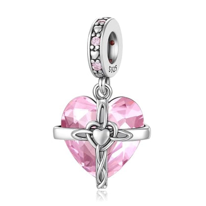 HappyStar 925 Sterling Silver Birthstone Charms for bracelets Fashion Cross Love Heart Dangle Pendant Bead Charm fit charm bracelets Happy Birthday Gift for Women MOMs - color: j-October Birthstone Charm