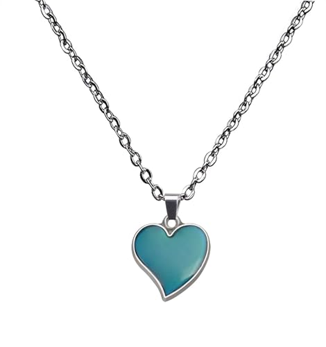 Temperature Sensing Color Changing Pendant Necklace Love Heart Butterfly Turtle Dolphin Moon Star Mood Necklace for Girl Women Gift - color: Love Shape