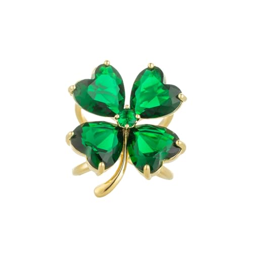 Kokoma Green Crystal Four Leaf Clover Scarf Ring Brooch for Women, Cubic Zirconia Floral Silk Scarf Clip Scarves Ring Buckle Shawl Brooch Accessory Jewelry for St. Patrick's Day