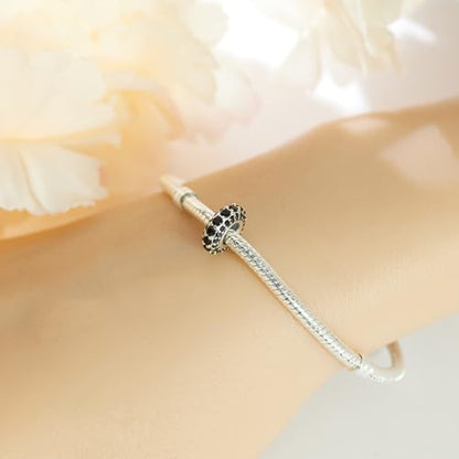 KEQ 925 Silver Spacer Stopper Bead Charms Clearance for Pandora Bracelets Birthstone CZ Always Stopper Birthday Gifts for Mom Grandmom Granddaughter Wife Sisters Friends - color: Black(2 Pcs)