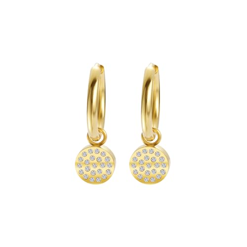 Women's Huggie Hoop Earrings with Small Cute Charm - style: Gold Full Moon CZ