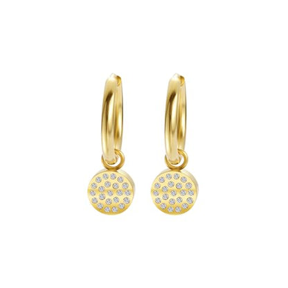 Women's Huggie Hoop Earrings with Small Cute Charm - style: Gold Full Moon CZ