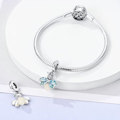 MULA 925 Sterling Silver Charms for Bracelets and Necklace Family Pendants | Airplane Travel Dangle Beads Family Tree Jewelry Charms for Women - color: Summer Glowworm