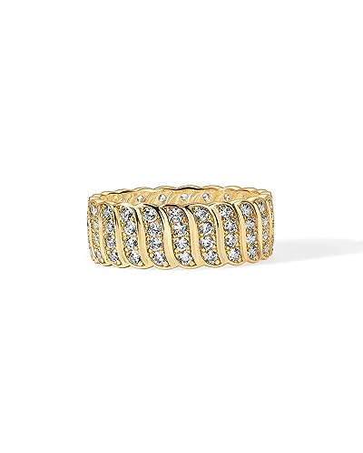 PAVOI 14K Gold Plated Chunky Ring | Cubic Zirconia Stackable Rings | Chunky Wide Band for Women - color: Yellow Gold