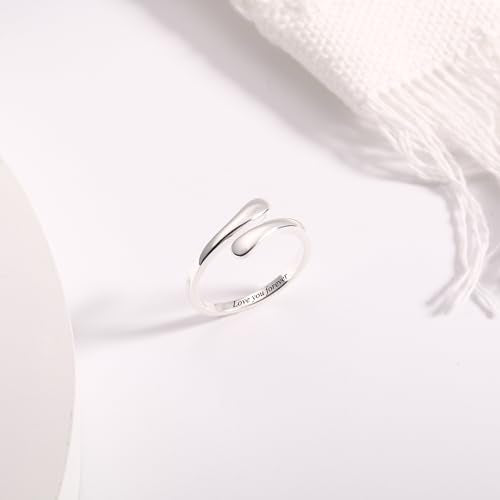 INBLUE Personalized 925 Sterling Silver Spiral Twist Ring for Women Customized Engraving Name/Date with Birthstones Adjustable Open Wrap Band Promise Ring Gift for Wedding Engagement - color: Style C1