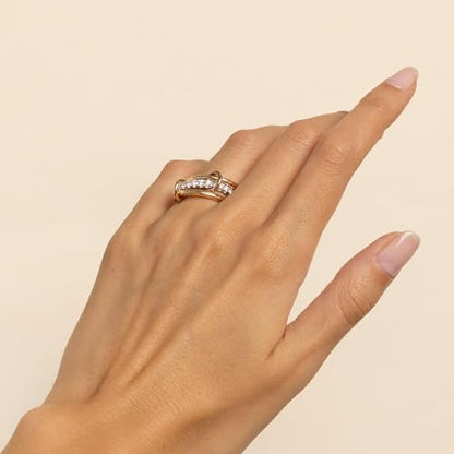 YOIHUR 14K Gold Plated Stackable Rings for Women Non Tarnish, 3 Ring Set with CZ Cubic Zirconia，Interlocked Stackable Rings，Gold and Silver Connected Bands Stacking Jewelry
