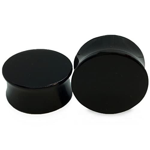 1 PAIR (2pcs) BLACK ACRYLIC PLUGS Double Flare Gauges Solid Saddle Thin Ear Flesh Tunnels 1014 - size: 15/16" (24MM)